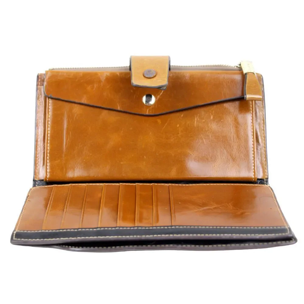 HANDCRAFTED TAN BROWN GENUINE LEATHER ID CARD COIN BILL HOLDER BIFOLD WALLET
